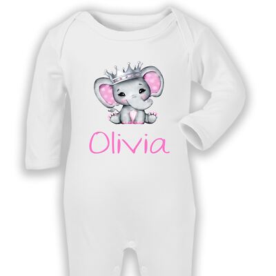 Personalisierter rosa Elefant Name bedruckt Baby Strampler Strampler Geschenk Krone royal