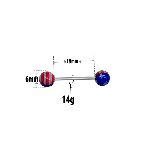 Tongue Nipple Barbell Surgical Steel Acrylic America Flag Design 14g - Picture 2 of 7