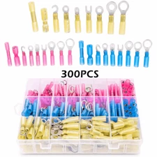 300pcs Heat Shrink Wire Connectors Waterproof Terminal Ring Spade Butt Mixed Kit