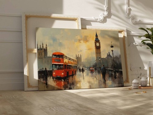 Bus and Big Ben in Impressionist Style Wall Art Canvas Unframed Print Art - Picture 2 of 4