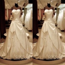 Elegant Wedding Dresses Satin Strapless Lace Appliques A Line Bridal Gowns