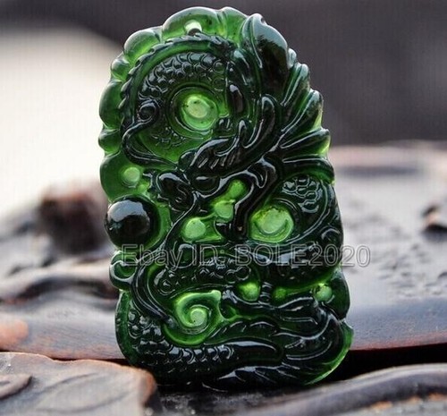 Natural Black Green Jade Carved Chinese BaGua Lucky Pendant + Rope Necklace - Picture 6 of 25