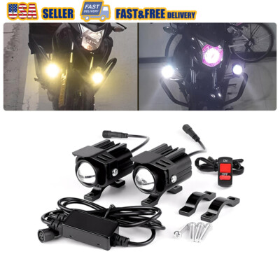 2x Flash LED Motorcycle Spot Headlight Driving Fog Auxiliary Light Yellow White