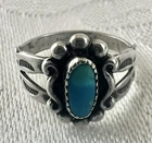 VINTAGE TRIBAL STERLING SILVER & TURQUOISE RING ~ OPENWORK ~ SIZE 4