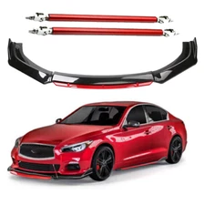 Front Bumper Lip Body Kit Splitter Spoiler Glossy Black Red For INFINITI Q50 Q
