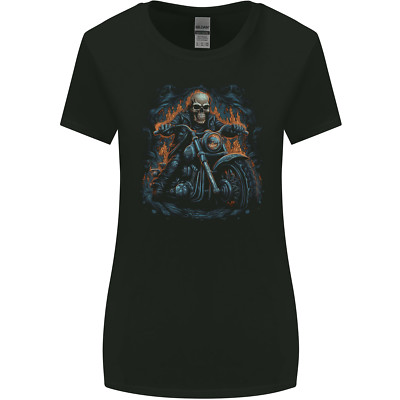 Skull Biker Motorcycle Motorbike Grim Reaper 12 Womens Wider Cut T-Shirt