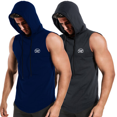 Herren Tank Top mit Kapuze Ärmelloser Muskelshirt  Schnelltrocknend Stretchstoff