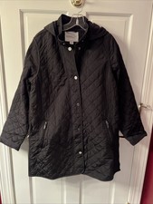 Coldwater Creek Womens Quilted Black Car Coat Detachable Hood Regular Small Nwt
