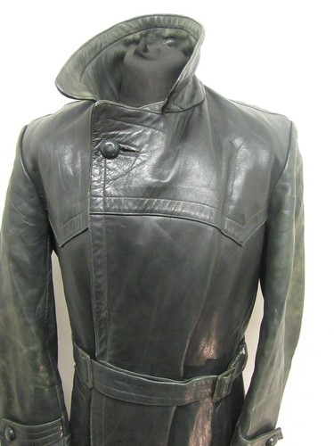 VINTAGE WW2 GERMAN MOTORCYCLE LEATHER DISPATCH RIDERS TRENCH COAT JACKET SIZE M - Picture 4 of 22
