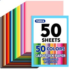 50 Sheets 8.5 X 11 Colored Cardstock, 50 Assorted Colors Construction Paper C...