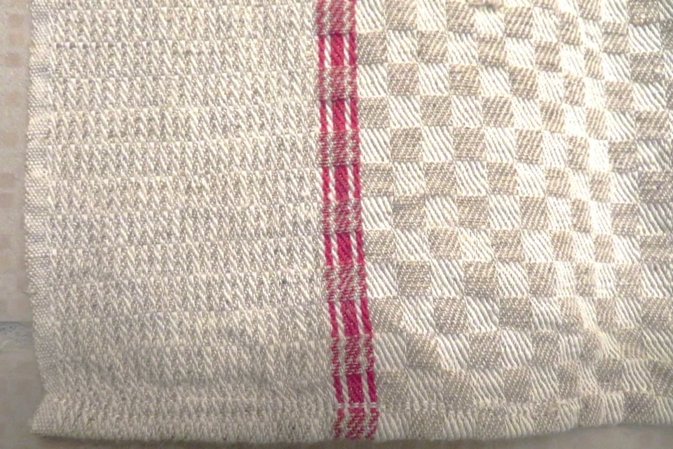 TORCHONS anciens LIN bis quadrillé LITEAUX ROUGES LOT 4 TORCHONS NEUFS - Photo 2/3