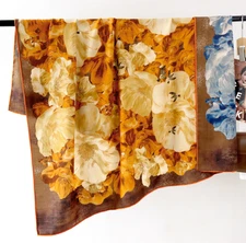 70% Cashmere 30% Silk Square Neckerchief 53'' flower Print Shawl Bandanna Scarf 