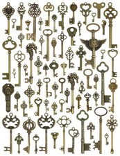 Mixed Set 70 Vintage Skeleton Keys Bulk Lot Antique Bronze Brass NEW