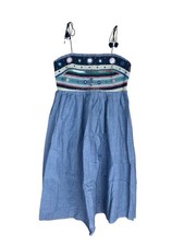 Farm Rio Embellished Chambray Midi Dress Size Medium Blue BOHO Resort Wear