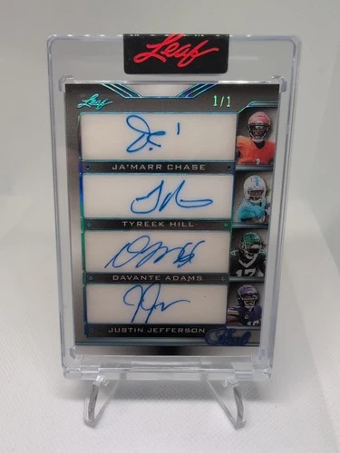 JA'MARR CHASE TYREEK HILL ADAMS JEFFERSON 2025 Leaf Pearl Quad AUTO 1/1 BEST WR