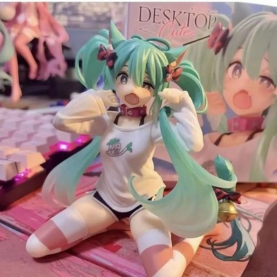 Hatsune Miku Anime Figure Cat Ear Pajama PVC Model Sitting Doll Collectible