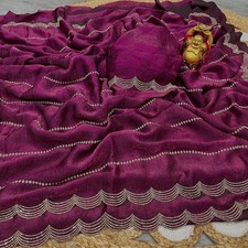 Designer Crush Silk Saree For Women's Wedding Party Wear Sari FestivalWear Drees