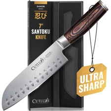 Cutluxe Santoku Knife 7" Japanese Vegetable Chef Knife High Carbon Steel Full...