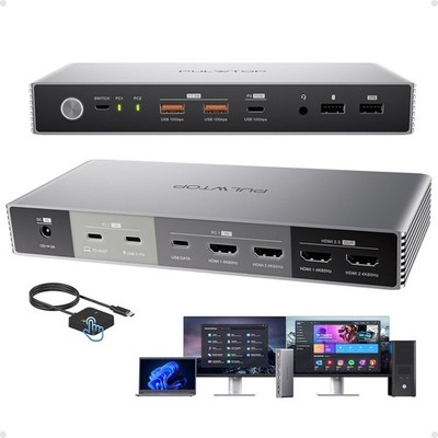 Dockingstation Switch PULWTOP KVM Dual Monitor 4K USB C HDMI EDID