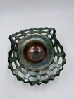 Fenton Carnival Glass Green Basket Weave Open Lace Edge Bonbon Candy Dish