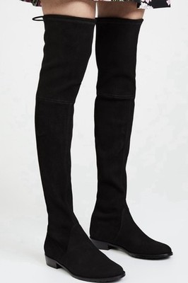 Stuart Weitzman LOWLAND Stretch Suede Over The Knee Boots 7.5 Black with a chain
