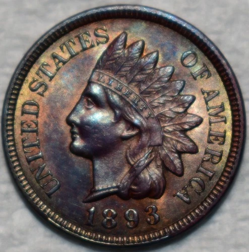 Uncirculated 1893 Indian Head Cent, Razor-Sharp specimen.