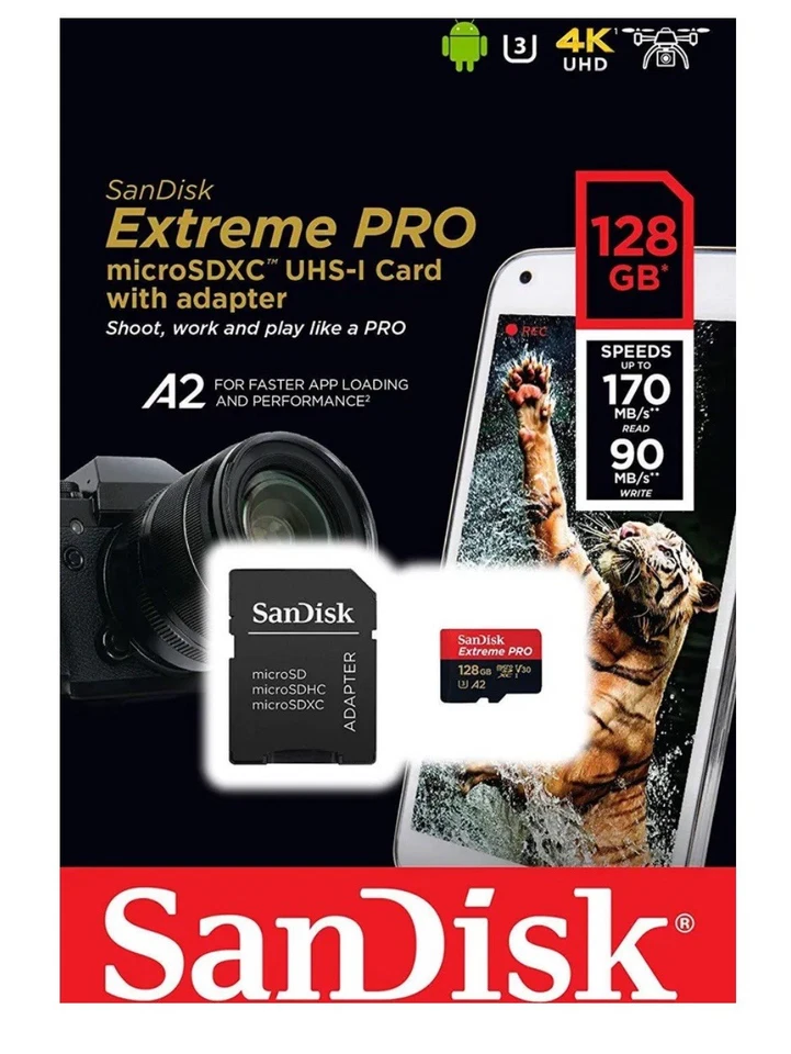 PLUS SanDisk Extreme PRO microSD 128GB UHS-I A2 V30 170MB/s + Adapter