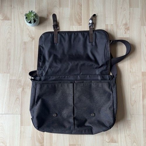 Fossil Messenger Bag Mens Gray Brown Canvas Leather Laptop Magnetic Lock - Picture 6 of 7