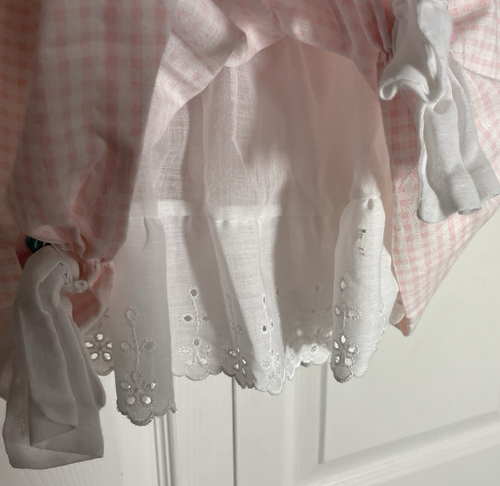 Vintage 80s Isabella Dress Girl Size 4 Pink White Gingham Bow Eyelet Lace Collar - Picture 3 of 6