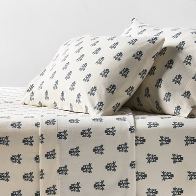 King Ultra Soft Flannel Sheet Set Blue Woodblock - Threshold
