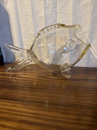 Large 12" MCM Blenko Style Glass Fish Vase Bowl Terrarium MCM Hand Blown