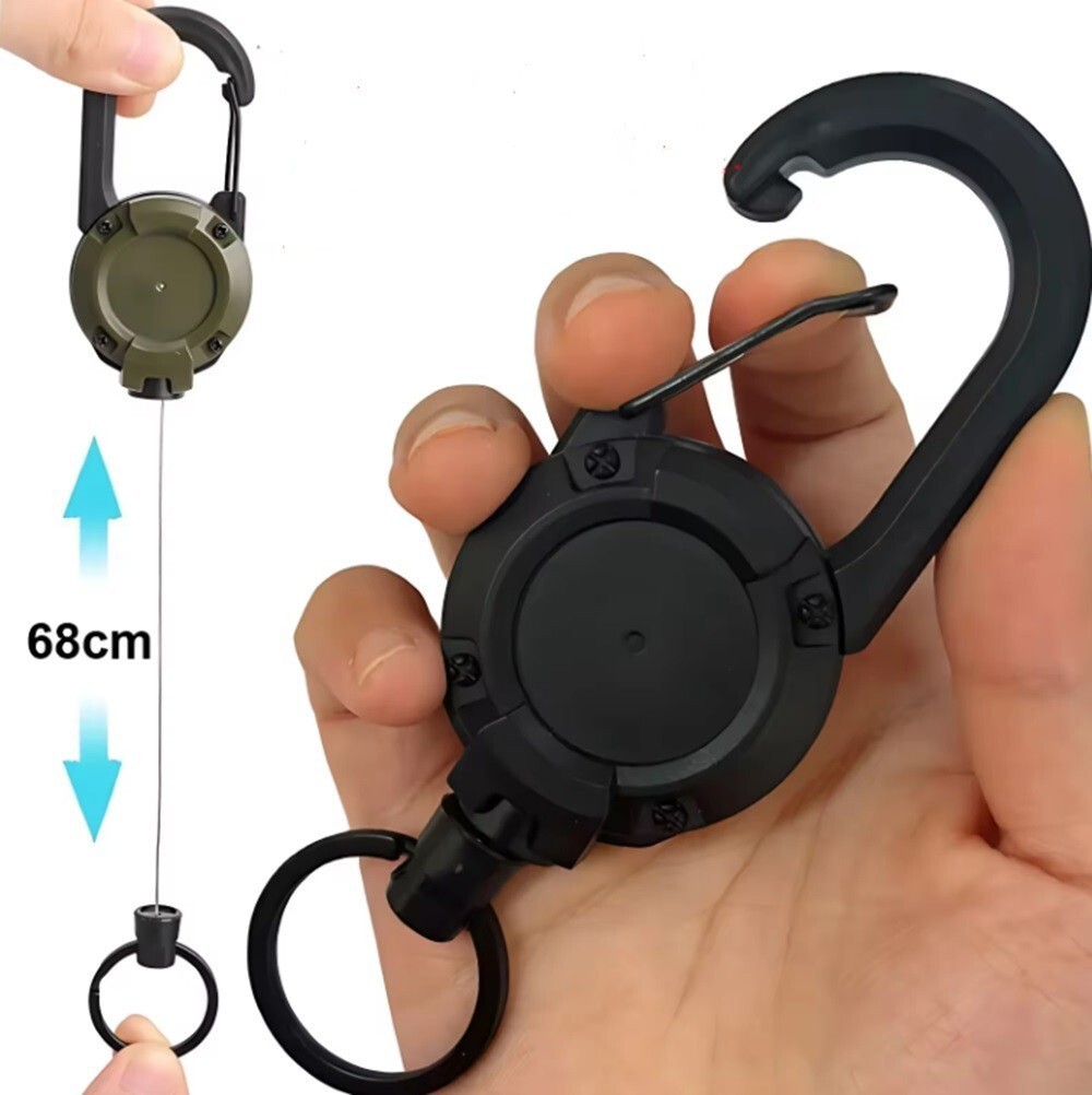 Heavy Duty Retractable Keychain Carabiner Badge Holder Steel