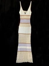 Anthropologie Torn By Ronny Kobo Knit Crochet Ivory Colorblock Maxi Dress XS NWT