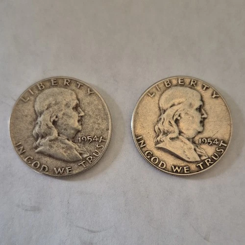 1954 Franklin Half Dollar 50C Silver Circulated Business Strike Lot of 2 Coins