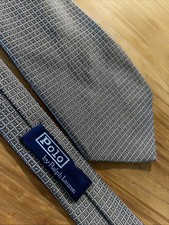 Polo Ralph Lauren Necktie Men Gray Check Hand Made USA Wedding Business Resort