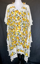 FARM RIO Size L Pear Print Crochet Ball Tasseled Kaftan Cotton Cover Up Dress