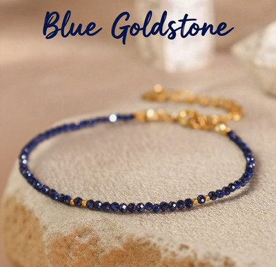 Blue Goldstone 2mm Beads Reiki Healing Protection Crystal Gemstone Bracelet Gift