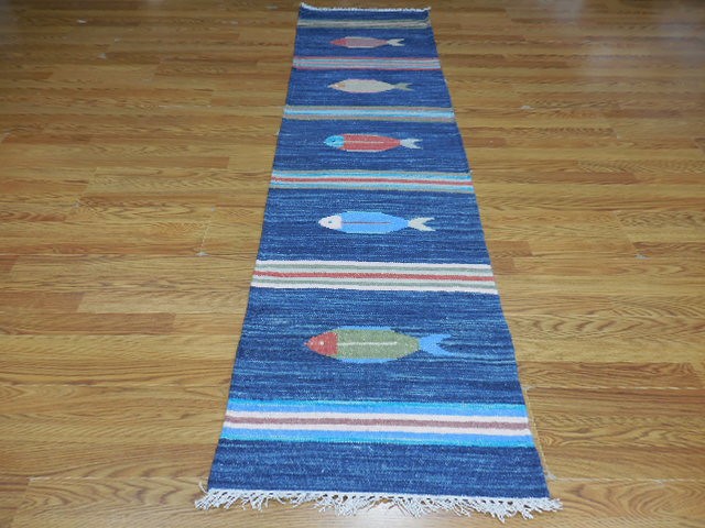 MODERND  ANATOLIA FLATWAVE KILIM GEOMATRIC FISH DESIGND 2x8 RUG