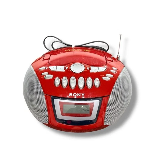 VTG Sony CFD-E75 Portable Boombox CD Player Radio Cassette Red - Tested Working