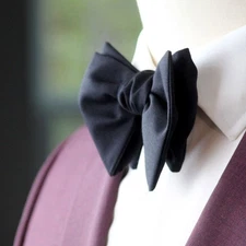 Men's Self-tied Bow Tie Big Butterfly Black Wool Blend