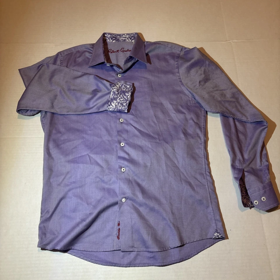 Camisa Robert Graham Para Hombres Grande XL Púrpura Manga Larga Puño Francés Vestido de Diseñador Foto 2 de 4