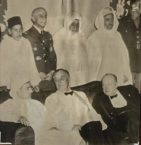 WW2 Roosevelt Churchill Morocco Sultan Casablanca Confrence Original Press Photo