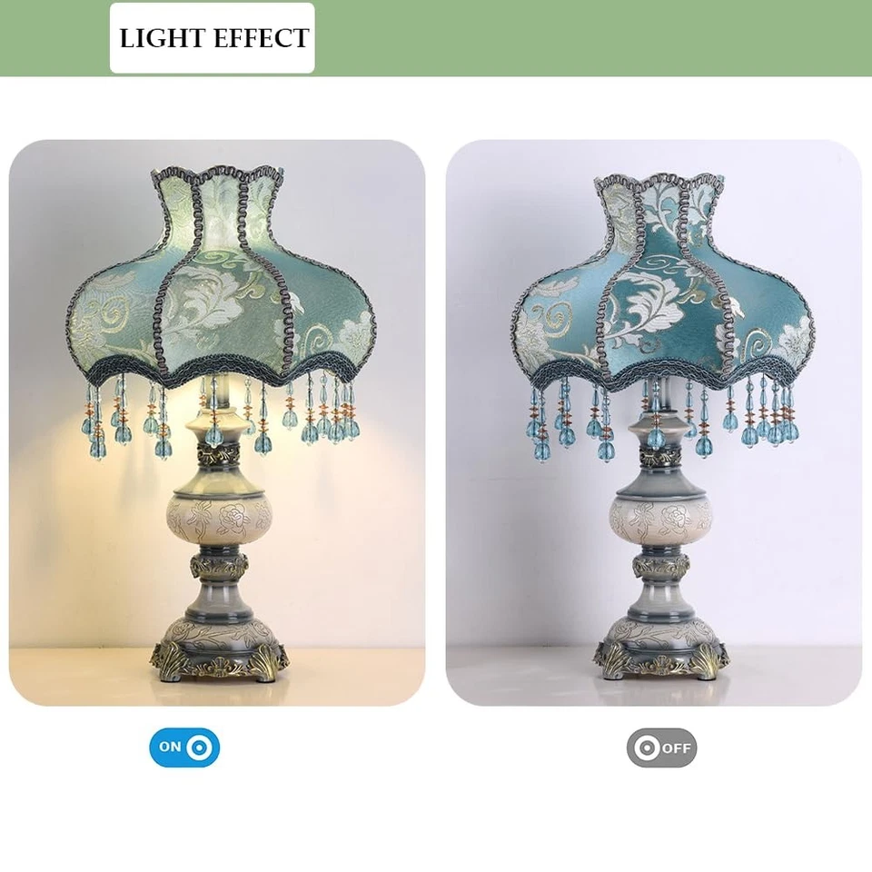 维多利亚风格蓝色台灯花卉装饰床边台灯带Bea... — 第 3/4 张图片