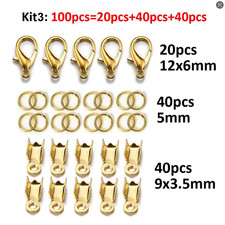 100Pcs Jewelry Making Kit Components Lobster Clasp Jump Rings Connector Crimp En