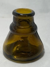 Carter's 1897 Conical Cone Yellow Olive Blown Glass Cork Top Inkwell Ink Bottle