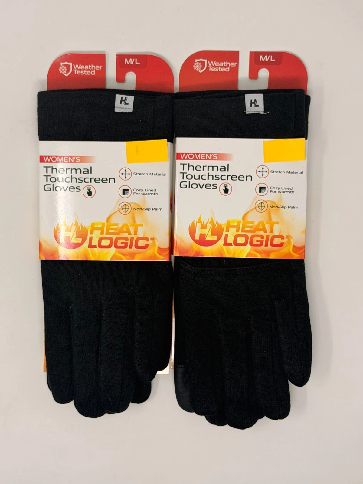 NEW 2-PACK Heat Logic Women's Thermal Touchscreen Gloves Black Size M/L