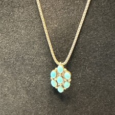 VTG Navajo Sterling Silver Turquoise Pendant On Snake Necklace Signed