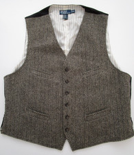 Mens XXL Polo Ralph Lauren Vest Waistcoat Wool Herringbone Vintage Button Tweed