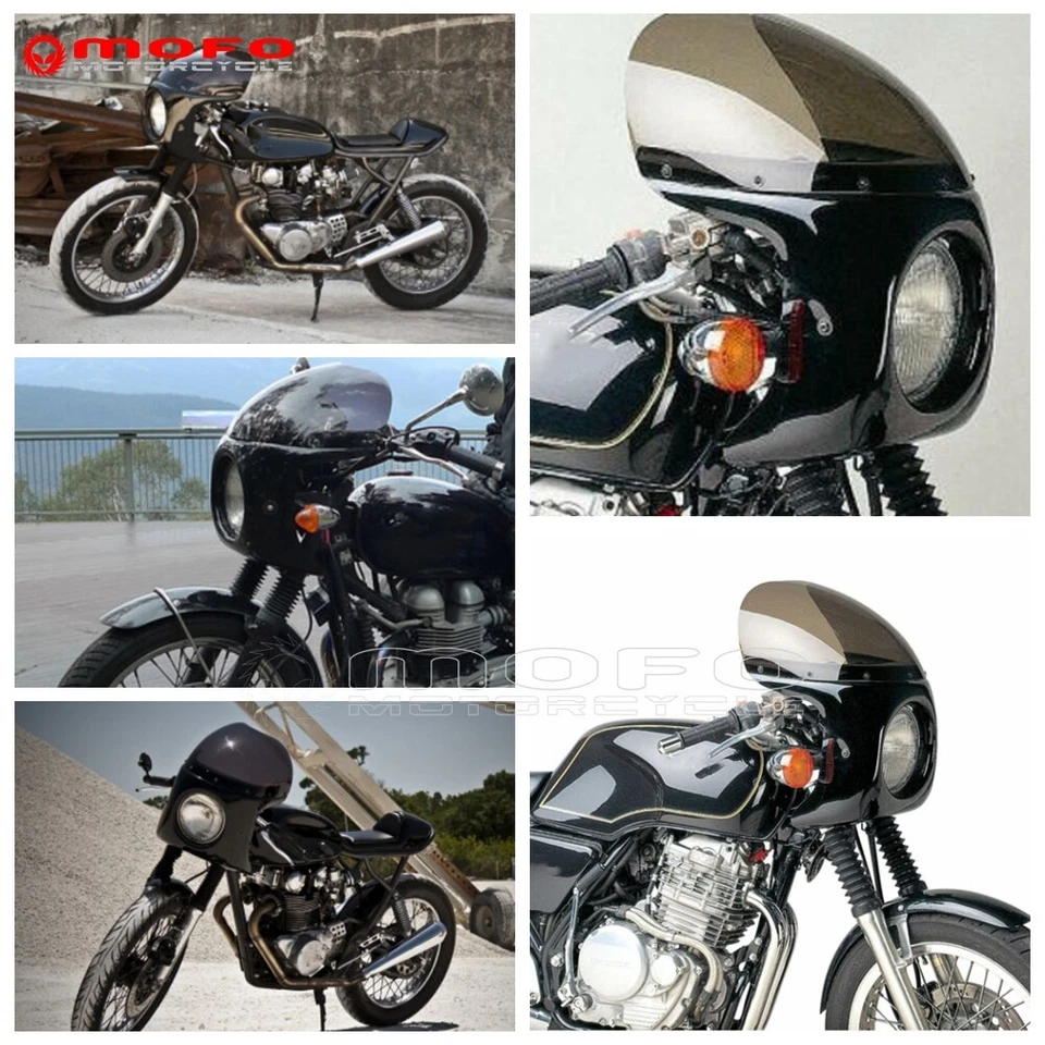 For Cafe Racers Cruisers Custom Black 7'' Round Headlight Fairing w/Windshield - Image 3 of 4