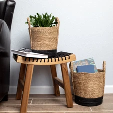 Round Storage Baskets With Handles Stylish Home Organizer Large & Medium 2 Pack